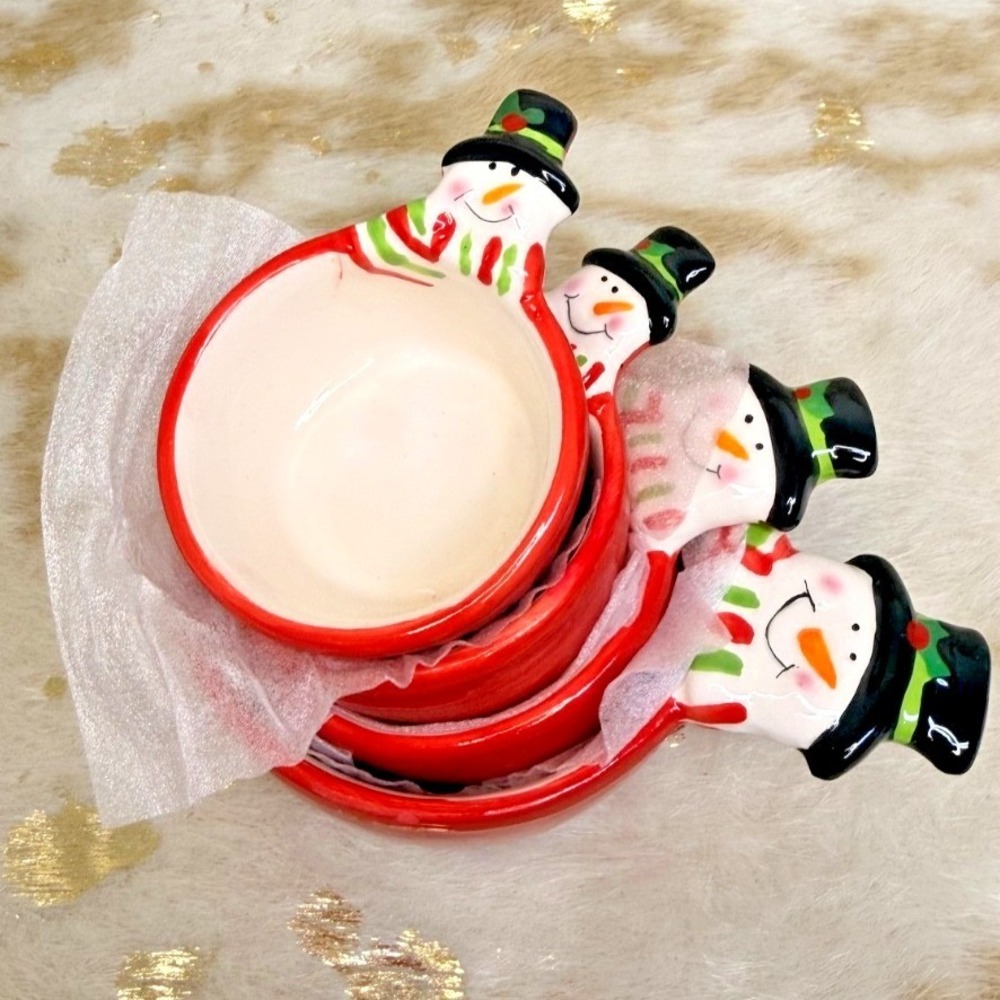 St. Nicholas Round Yuletide Christmas Snowman 4-pc. Ceramic Measuring Cup Set